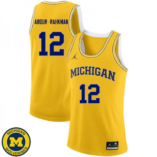 Men Michigan Wolverines #12 Muhammad-Ali Abdur-Rahkman Yellow Stitch Basketball Jersey